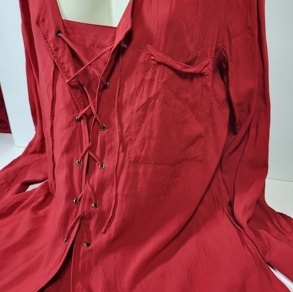 Love & Legend Red Lace Up Blouse - Picture 3 of 12